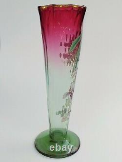Large Vase Enamelled Art Nouveau, Orchid Decor, In Legras Style