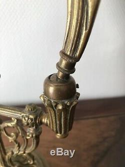 Louis Bronze Adjustable Desk Lamp XVI Style Tulip Glass Paste Nouveau