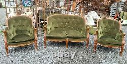 Louis XV Style Lounge / 2 Berger Armchairs And A Bench