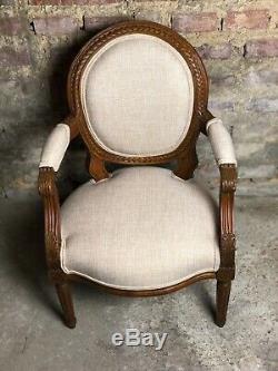 Louis XVI Style Children's Armchair Carved Walnut Covered With Fabric