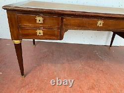 Louis Xvi-style Flat Desk With Mahogany-style Zippers Over Leather 20th Century