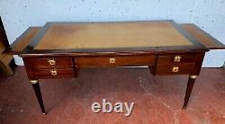 Louis Xvi-style Flat Desk With Mahogany-style Zippers Over Leather 20th Century