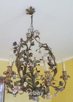 Lustre Ancienne Fer Forgé Art Nouveau Style Liberty Floral Flowers Vs