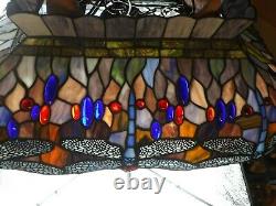 Lustre Suspension, Art Nouveau Style Stained Glass Dlg Tiffany. Billiards, Wordings