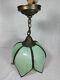 Magnificent Glass Tulip Chandelier Lamp In Green Slag Style Art Nouveau