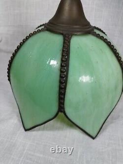 Magnificent glass tulip chandelier lamp in green slag style Art Nouveau