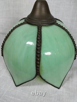 Magnificent glass tulip chandelier lamp in green slag style Art Nouveau