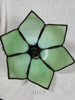 Magnificent glass tulip chandelier lamp in green slag style Art Nouveau