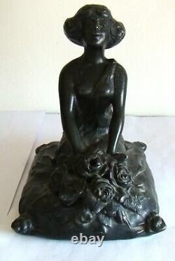 Magnificent regule inkwell in Art Nouveau style, with feminine subject decoration #1766#