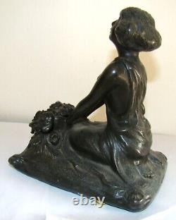 Magnificent regule inkwell in Art Nouveau style, with feminine subject decoration #1766#