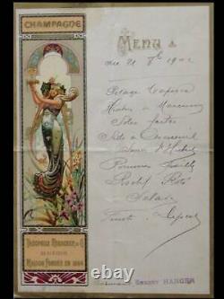 Menu Roederer, Art Nouveau, Louis-t. Hingre 1902- Lithograph, Mucha Style