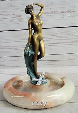 Milo Style Art Nouveau Nude Woman Bronze Ashtray Onyx Base Cast Iron Decor Sale