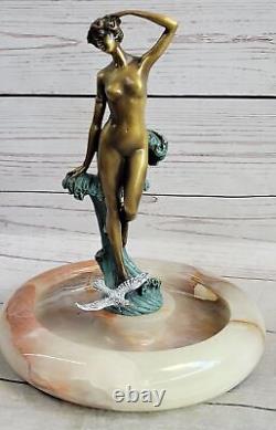 Milo Style Art Nouveau Nude Woman Bronze Ashtray Onyx Base Cast Iron Decor Sale