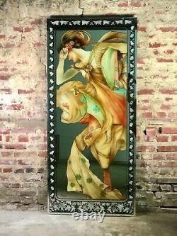 Mirror Panel Painting Woman Style Art Nouveau Bearing The Signature Mucha 70's