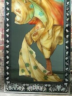 Mirror Panel Painting Woman Style Art Nouveau Bearing The Signature Mucha 70's