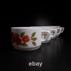 N9832 Arcopal France 4 White Opaline Glass Coffee Cups Art Nouveau Flower Style