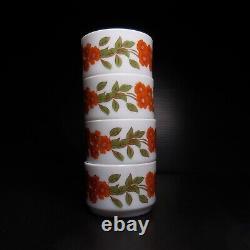 N9832 Arcopal France 4 White Opaline Glass Coffee Cups Art Nouveau Flower Style