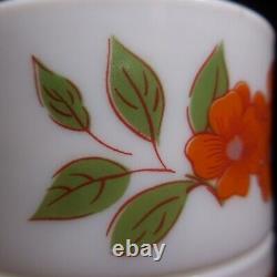 N9832 Arcopal France 4 White Opaline Glass Coffee Cups Art Nouveau Flower Style