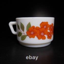 N9832 Arcopal France 4 White Opaline Glass Coffee Cups Art Nouveau Flower Style