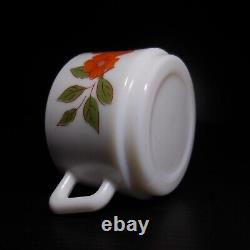 N9832 Arcopal France 4 White Opaline Glass Coffee Cups Art Nouveau Flower Style