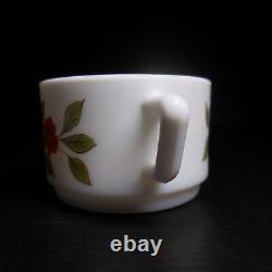 N9832 Arcopal France 4 White Opaline Glass Coffee Cups Art Nouveau Flower Style