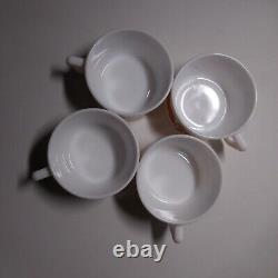 N9832 Arcopal France 4 White Opaline Glass Coffee Cups Art Nouveau Flower Style