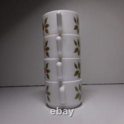 N9832 Arcopal France 4 White Opaline Glass Coffee Cups Art Nouveau Flower Style