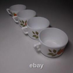 N9832 Arcopal France 4 White Opaline Glass Coffee Cups Art Nouveau Flower Style