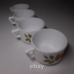 N9832 Arcopal France 4 White Opaline Glass Coffee Cups Art Nouveau Flower Style