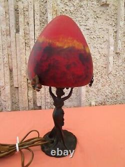 New Art Style Woman's Office Lamp, Bronze And Glass Pate