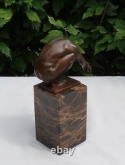 Nude Diver Statue Sculpture in Solid Bronze Art Deco Style Art Nouveau Signature