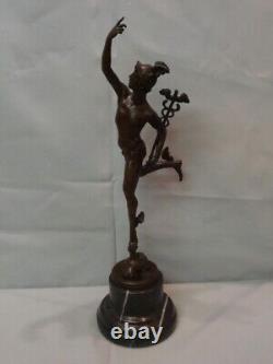 Nude Mercury Statue Sculpture in Art Deco Style, Solid Bronze Signed