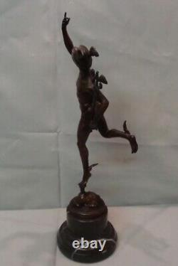 Nude Mercury Statue Sculpture in Art Deco Style, Solid Bronze Signed