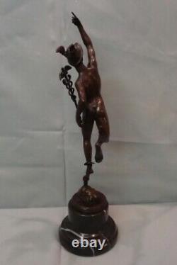 Nude Mercury Statue Sculpture in Art Deco Style, Solid Bronze Signed