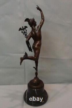 Nude Mercury Statue Sculpture in Art Deco Style, Solid Bronze Signed