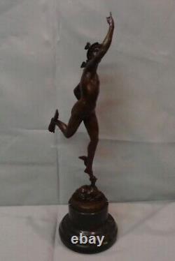 Nude Mercury Statue Sculpture in Art Deco Style, Solid Bronze Signed