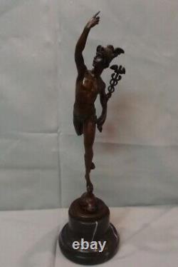 Nude Mercury Statue Sculpture in Art Deco Style, Solid Bronze Signed