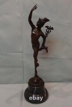 Nude Mercury Statue Sculpture in Art Deco Style, Solid Bronze Signed