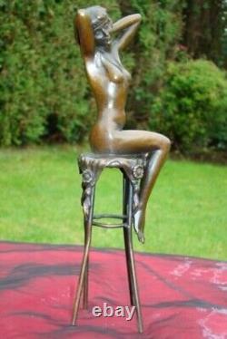 Nude Sexy Lady Statue Sculpture in Art Deco Style Art Nouveau Bronze Mask