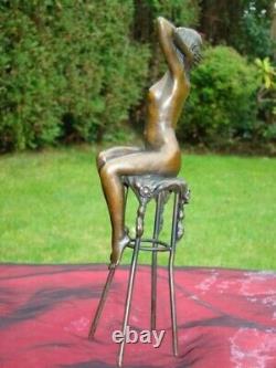 Nude Sexy Lady Statue Sculpture in Art Deco Style Art Nouveau Bronze Mask