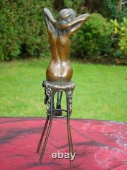 Nude Sexy Lady Statue Sculpture in Art Deco Style Art Nouveau Bronze Mask