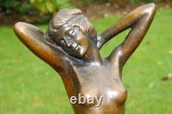 Nude Sexy Lady Statue Sculpture in Art Deco Style Art Nouveau Bronze Mask