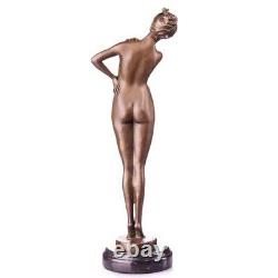 Nude woman bronze sculpture in Antique Art Nouveau Style Signed