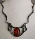 Old Articulated Amber Necklace In Massive Silver, Signed Mw Style Art Nouveau