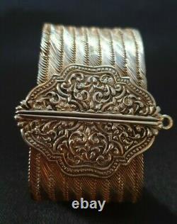 Old Cuff Bracelet Beautifully Decorated Art Nouveau Style In Massive Silver