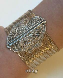 Old Cuff Bracelet Beautifully Decorated Art Nouveau Style In Massive Silver
