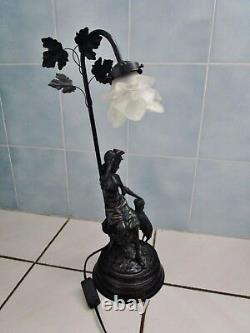 Old Desk Lamp-young Girl And Lamb-style Art Nouveau Metal