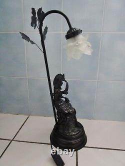 Old Desk Lamp-young Girl And Lamb-style Art Nouveau Metal