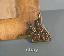 Old Frame Photo Holder Art Nouveau Wood Laiton Decor Flowers And Bird