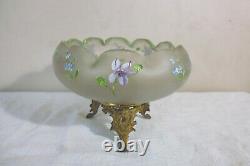 Old Glass Glass Polylobed Flowers Emaillé Bronze Gilded Style Legras Art Nouveau